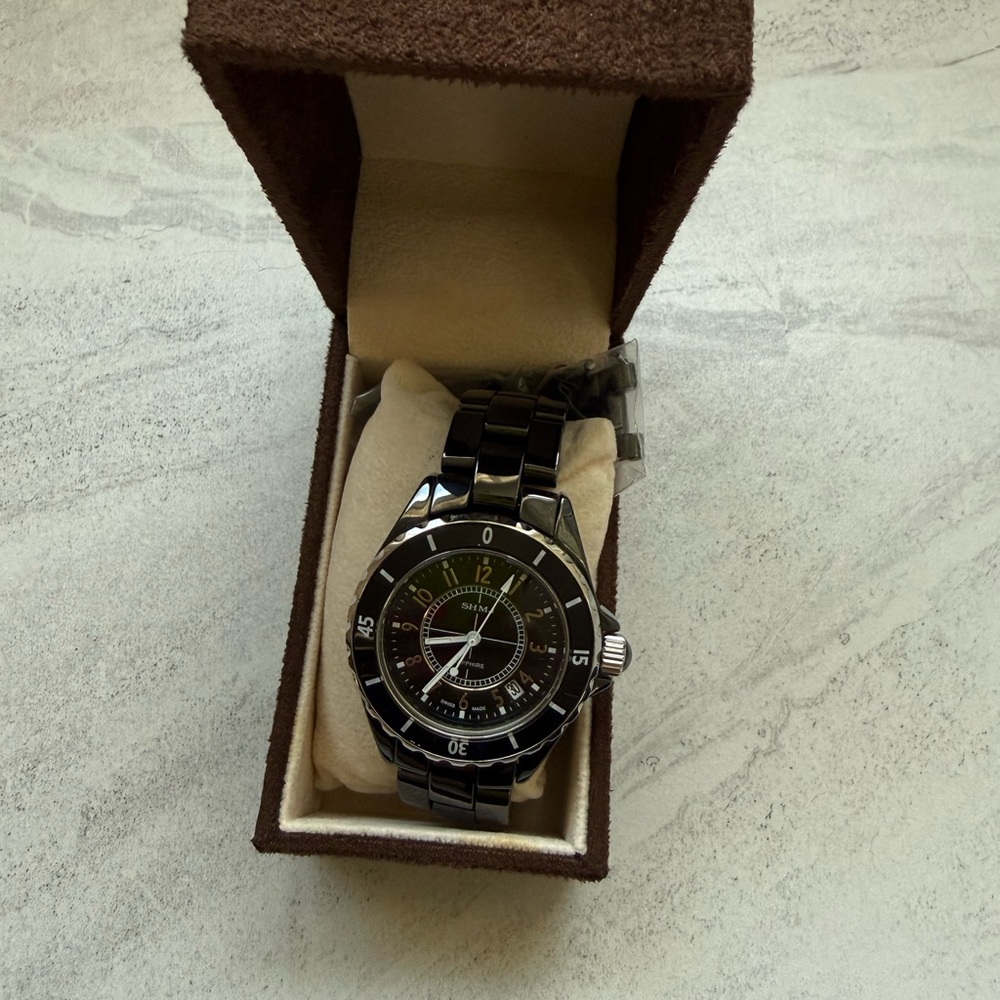 Vintage SHMJ Black and Silver Watch in Box